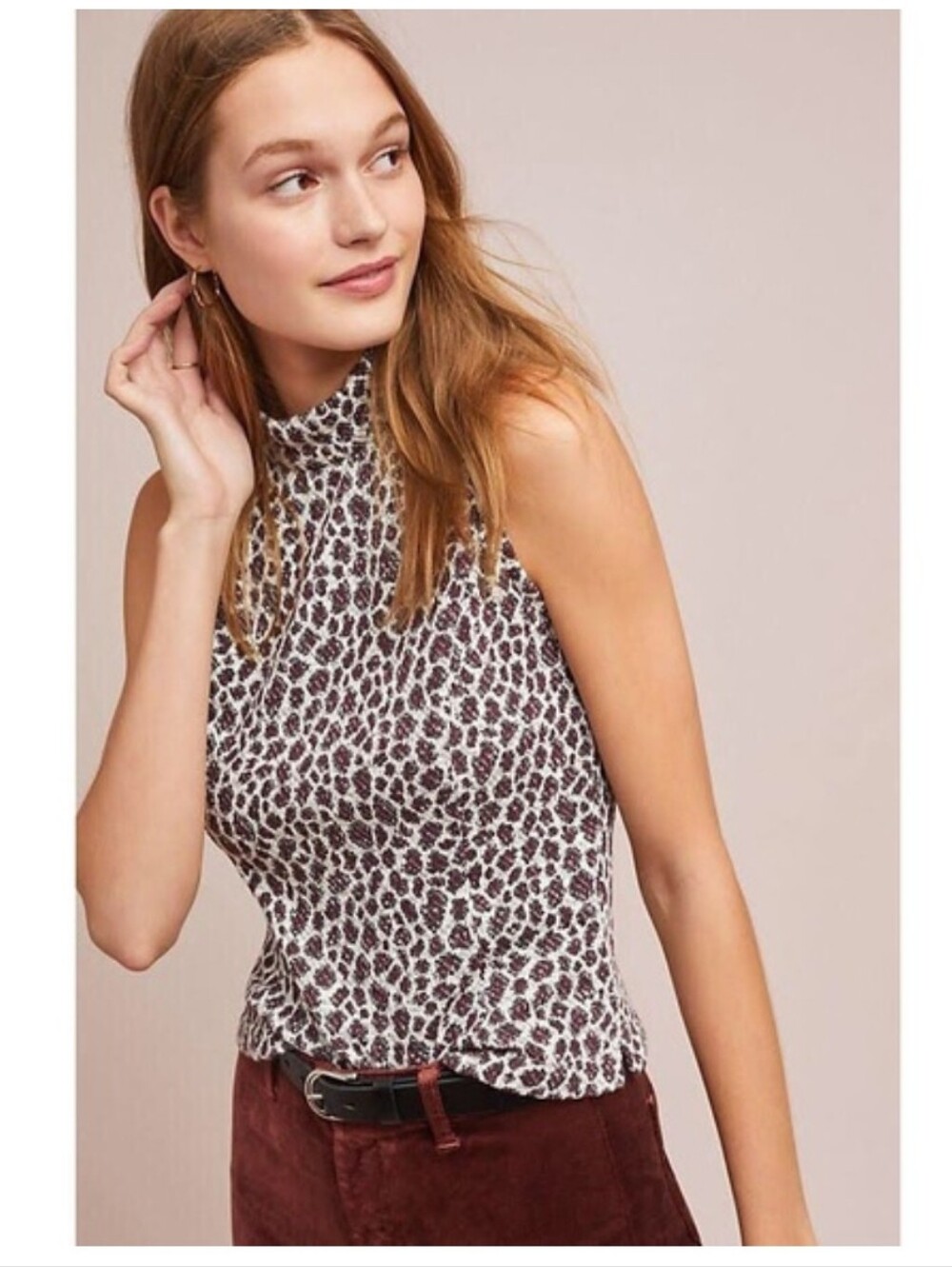 Anthropology Akemi + Kin Sleeveless Mockneck Animal Print Top Small